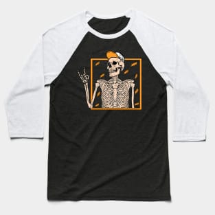 Vintage Halloween Skeleton Rock On Hand Skeleton Baseball T-Shirt